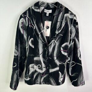 lanalee Women's Black and Purple Button Up Blazer Jacket Size 14 - NWT